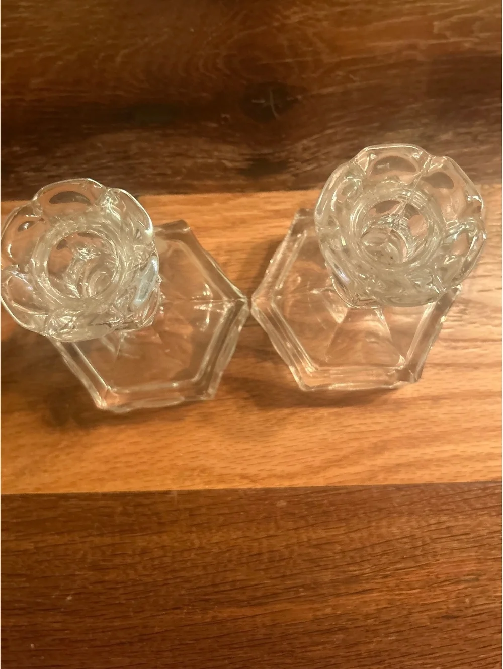 Vintage Fostoria Coin Glass Candlestick Holders )1977 Avon 91st Anniversary